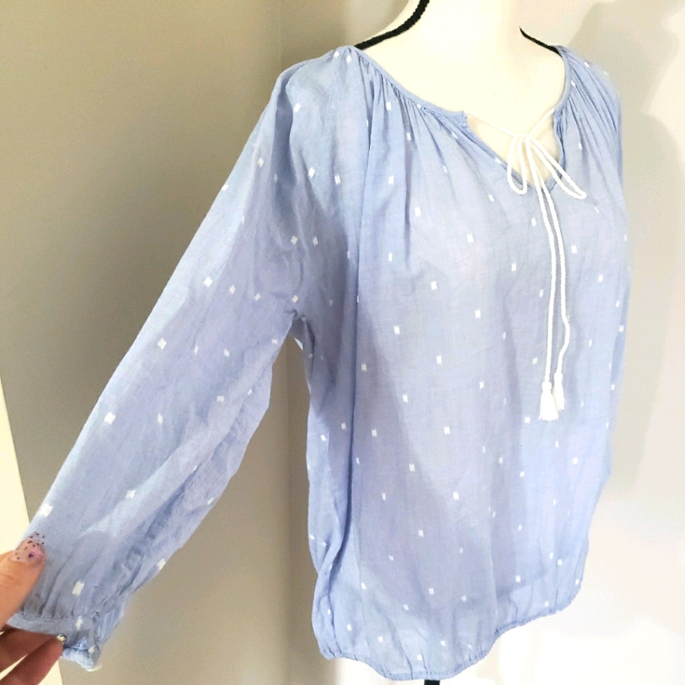 J Crew Boho 100% cotton blue blouse size L